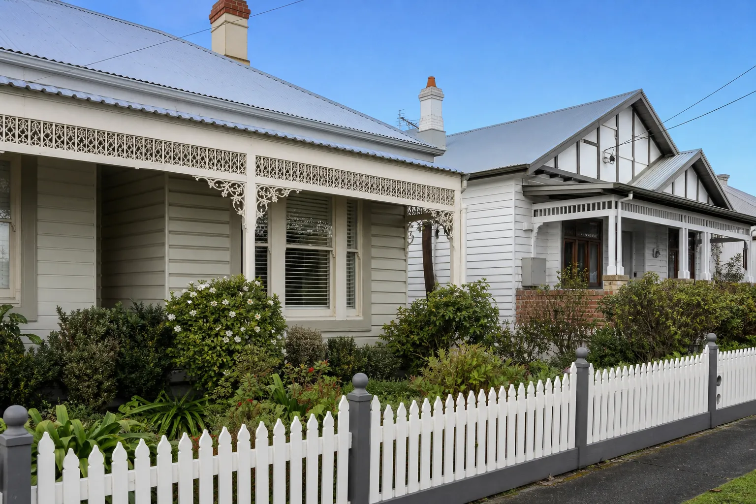 Period homes on a street in East Geelong, Geelong