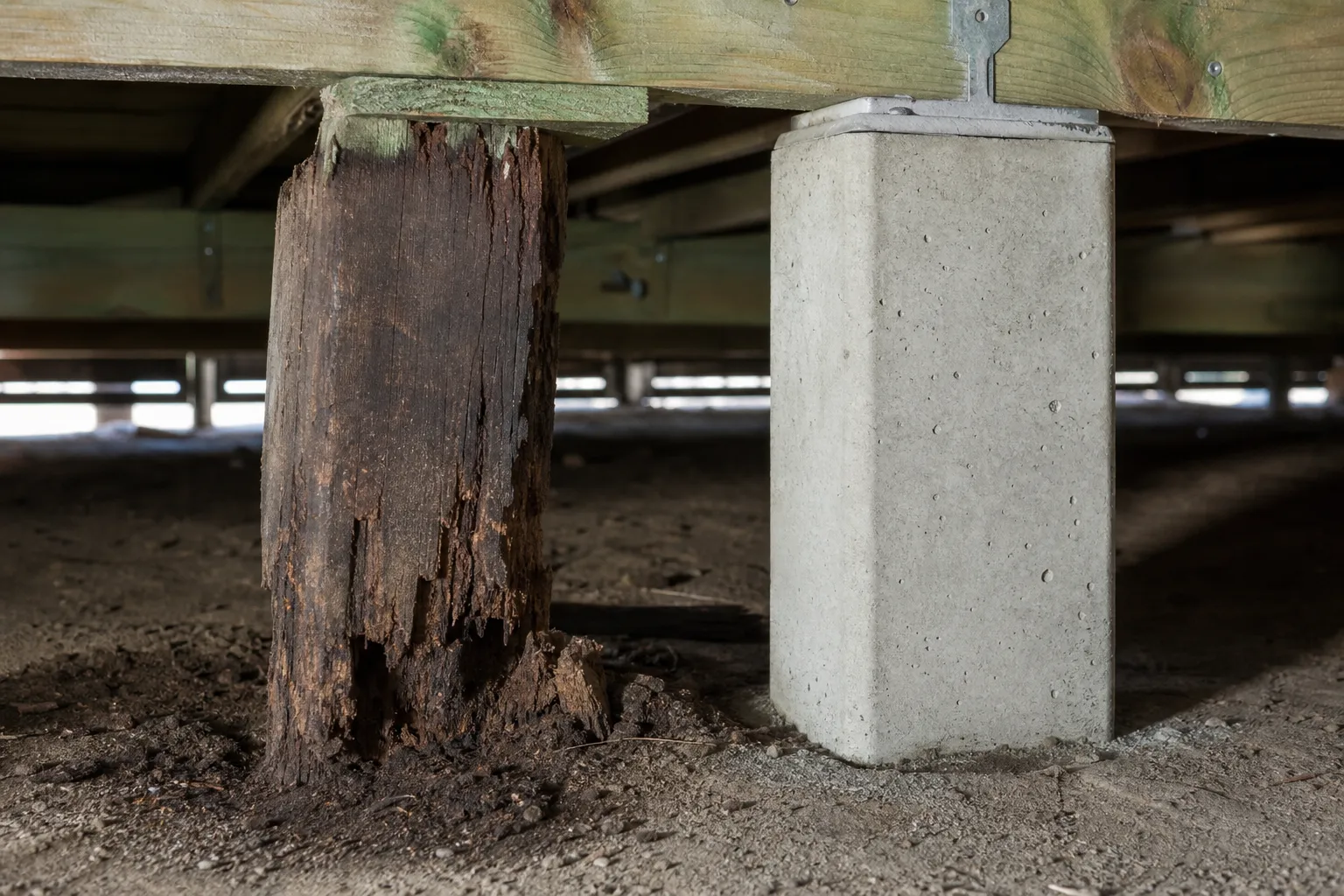 Timber Stump Replacement work under a raised Geelong home